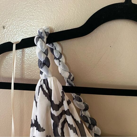 Nicholas Drue Draped Asymmetrical Midi Dress black white print braid Revolve 12 - Picture 10 of 14